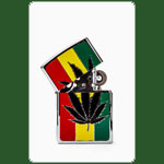 Benzin Feuerzeug BIG SIZE Farbe: Chrom mit Rasta-Leaf