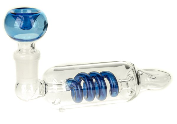 Glaspfeife mit Spirale innenliegend und Steckkopf - L 13 cm NS 14,5er - blau