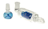 Glaspfeife mit Spirale innenliegend und Steckkopf - L 13 cm NS 14,5er - blau