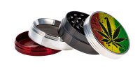 Pollinator Grinder - Glitzer Hanfblatt - D 50 mm H 35 mm - Rasta Farben