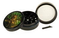 Black Leaf Pollinator Grinder mit Bild - Buds - D 50 mm H 40 mm - Schwarz