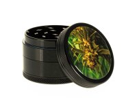 Black Leaf Pollinator Grinder mit Bild - Buds - D 50 mm H 40 mm - Schwarz