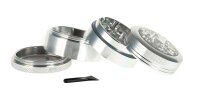Alugrinder + Pollinator/Sieb incl. Sichtfenster 4tlg. D 50 mm H 40 mm, CNC, silber