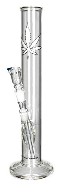 BamBamBhole Glasbong "Gerade mit Blatt" H 35 cm D 42 mm NS 14,5