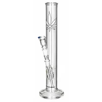 BamBamBhole Glasbong "Gerade mit Blatt" H 35 cm D 42 mm NS 14,5