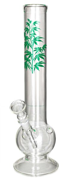 Growline Glasbong 14,5er - Bowl - mit Hanfpflanzen Aufdruck - H 30 cm D 40 mm WS 3 mm