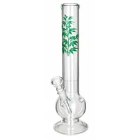 Growline Glasbong 14,5er - Bowl - mit Hanfpflanzen Aufdruck - H 30 cm D 40 mm WS 3 mm