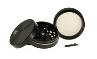 Black Leaf Alugrinder D 55 mm mit Pollinator/Sieb H 40 mm, CNC, 4-teilig Schwarz