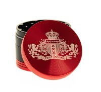 Alugrinder "Amsterdam " D 55 mm Pollinator/Sieb H 40 mm, CNC, 4-tlg. - Rot / Schwarz