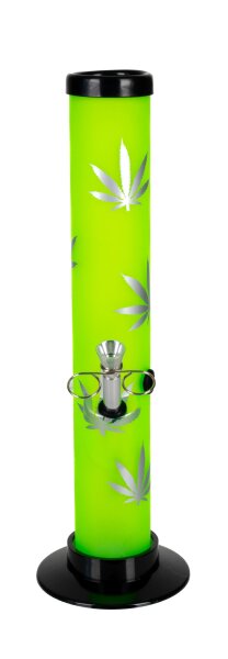 Acrylbong Grün mit Hanfblättern H 32,5 cm D 45 mm