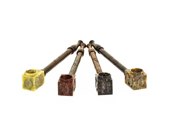 Holzpfeife mit Specksteinkopf L 16 cm