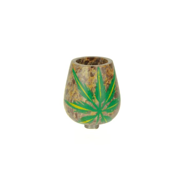 Specksteinkopf - schraubbar- mit Hanfblatt bemalt - Groß H 4 cm D 1,8 cm