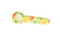 Purpfeife aus Glas - Rasta Weed Leaves - Bunt - L 12,5 cm