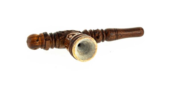 Holzpfeife / Kawumm mit Specksteineinsatz L 11,5 cm - Braun