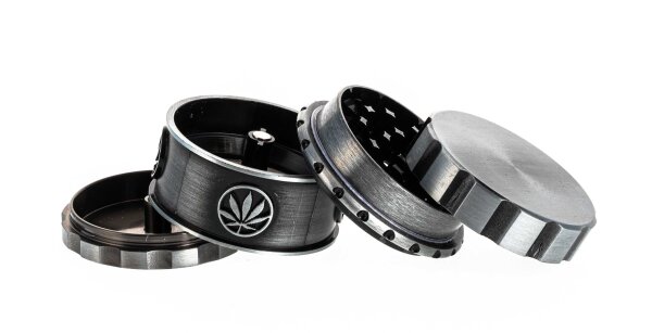 Pollinator Grinder "Industrial Hanfblatt" D 50 mm - Silber/Schwarz