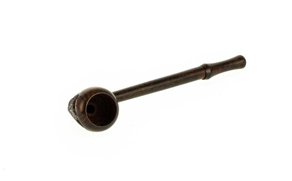 Purpfeife aus Rosenholz mit Hanfbaltt verziert steckbar L 11 cm