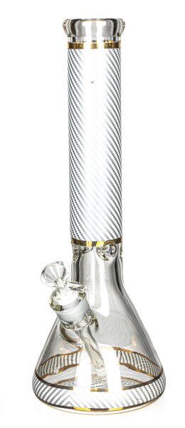 Heisenberg Glasbong 18,8er auf 14,5er "Carbon Beaker" - Weiß - H 38 cm WS 7 mm D 13 cm verfügbarkeit