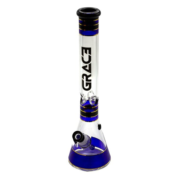 Grace Glass Glasbong 18,8er auf 14,5er - Beaker Classic Blue - H 45 cm D 50 mm WS 7 mm - Blau/Schwarz
