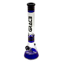 Grace Glass Glasbong 18,8er auf 14,5er - Beaker Classic Blue - H 45 cm D 50 mm WS 7 mm - Blau/Schwarz