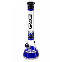 Grace Glass Glasbong 18,8er auf 14,5er - Beaker Classic Blue - H 45 cm D 50 mm WS 7 mm - Blau/Schwarz