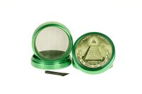 Black Leaf Pollinator Grinder mit Bild - Illuminaten Pyramide - D 50 mm H 40 mm - Grün
