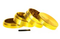Black Leaf - Alugrinder + Pollinator/Sieb 4tlg. D 50 mm H 40 mm, CNC, Gold