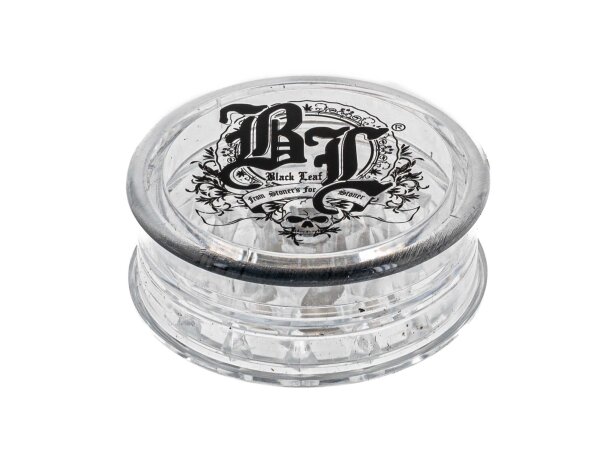 Acrylgrinder mit Magnet und Kräuterfach "Black Leaf transparent"