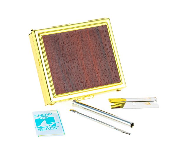Nasen Set H 7 x 6 x 1,5 cm Eckig Gold mit Holz im Deckel