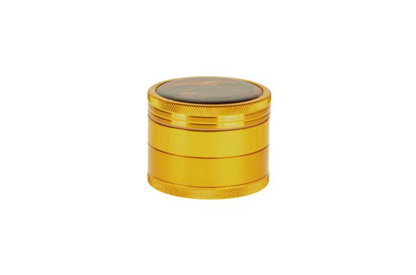 Black Leaf Pollinator Grinder mit Bild - Schädel/Skull - D 50 mm H 40 mm - Gold