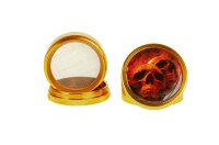 Black Leaf Pollinator Grinder mit Bild - Schädel/Skull - D 50 mm H 40 mm - Gold
