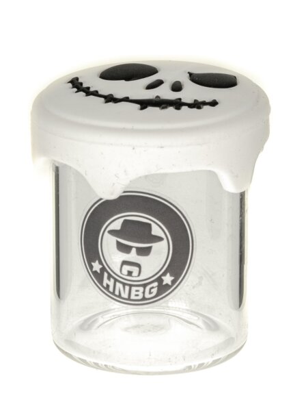 Heisenberg Glasdose mit Silikondeckel H 5 cm D 4 cm (45ml Volumen) - Totenkopf (Jack)