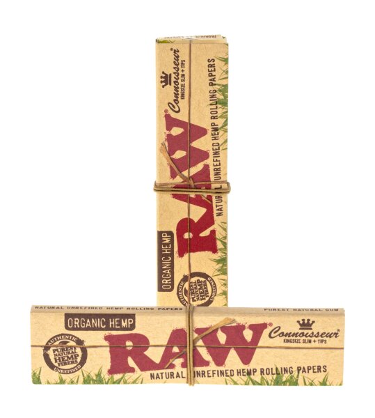 RAW Organic Hemp Connoisseur - unbleached - King Size Slim - 32 Blättchen + 32 Filtertips