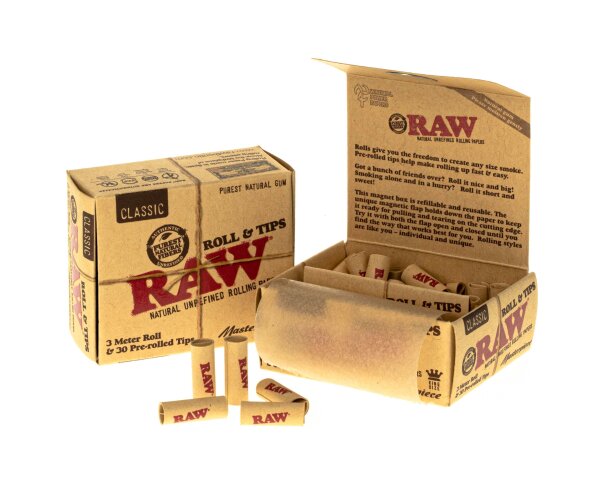 RAW Classic Rolls - unbleached - Masterpiece King Size - 3 Meter (extra breit) + vorgerollte Filtert