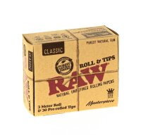 RAW Classic Rolls - unbleached - Masterpiece King Size - 3 Meter (extra breit) + vorgerollte Filtert