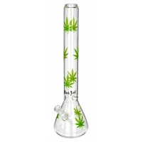 Black Leaf Glasbong 14,5er - Old School Hanfblätter Aufdruck (Erlenmeyer) - H 45 cm D 124/50 mm WS 3 mm