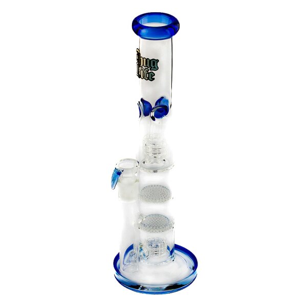 Thug Life Glasbong 18,8er - 4x Percolator (Honeycomb, Showerhead) - H 36 cm D51 mm - Blau - ICE