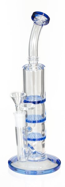 Heisenberg Glasbong 18,8er - DUDE 2x HoneyComb 1x Cutter-Percolator - H 27 cm D 40/17 mm WS 4 mm - Blau