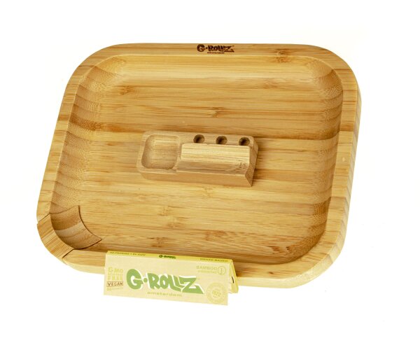 G-Rollz - Rolling Tray aus Bambus - 20x16 cm - Rechteckig Mini - mit Bauunterlage ink. Blättchen