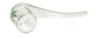 Purpfeife aus Glas - gebogen - Hanfblatt Aufdruck - L 9,5 cm