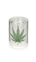 Purpfeife aus Glas - gebogen - Hanfblatt Aufdruck - L 9,5 cm
