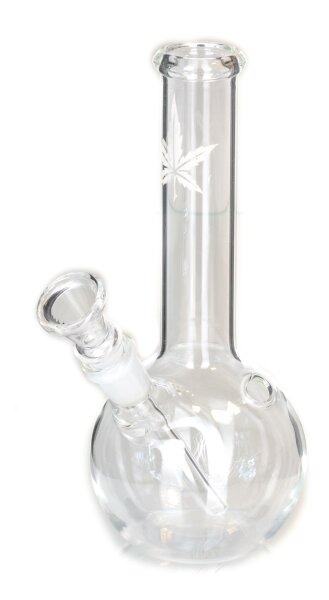 Mini Leaf Glasbong 12er - Bauch + Hanfblatt Sandgestrahlt - H 16 cm D 20 mm