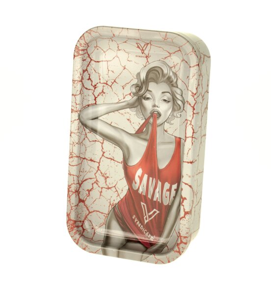 V Syndicate - Metalldose mit Rolling Tray im Deckel Mini - 122x70x30 mm - Dark Diva - Weiß