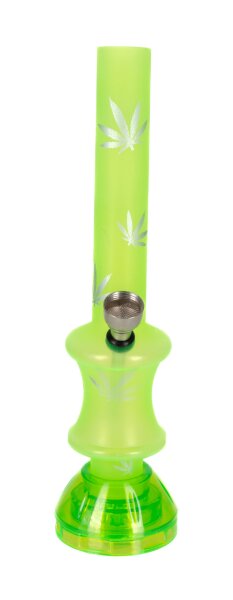 Acrylbong - mit intigriertem Grinder - Dreamliner H 20 cm D 2,0 cm - Grün mit Hanfblättern