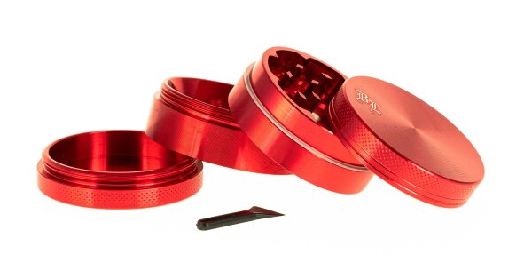 Alugrinder + Pollinator/Sieb 4tlg. D 50 mm H 40 mm, CNC, rot