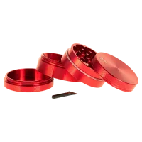 Alugrinder + Pollinator/Sieb 4tlg. D 50 mm H 40 mm, CNC, rot