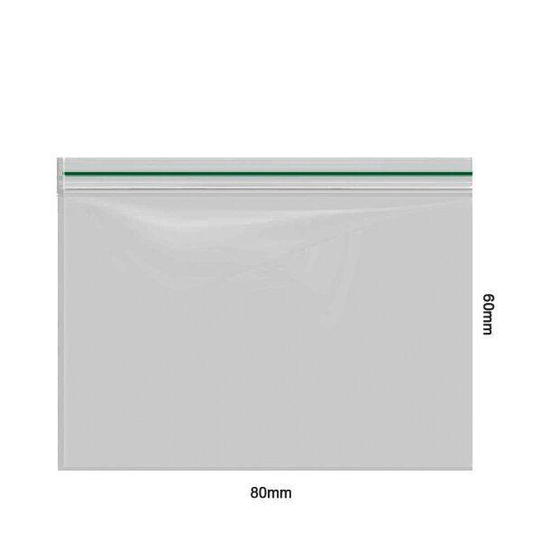 Tütchen 80x60 mm mit grünem Streifen - breite Öffnung - 50µ