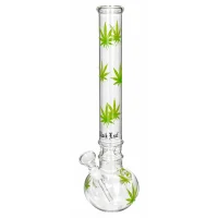 Black Leaf Glasbong 14,5er - Old School Hanfblätter Aufdruck (Runder Bauch) - H 35 cm D 97/440 mm WS 3
