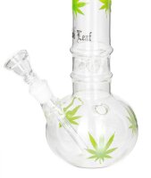 Black Leaf Glasbong 14,5er - Old School Hanfblätter Aufdruck (Runder Bauch) - H 35 cm D 97/440 mm WS 3