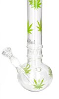 Black Leaf Glasbong 14,5er - Old School Hanfblätter Aufdruck (Runder Bauch) - H 35 cm D 97/440 mm WS 3