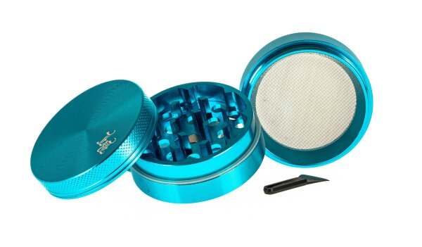 Alugrinder + Pollinator/Sieb 4tlg. D 50 mm H 40 mm, CNC, hellblau